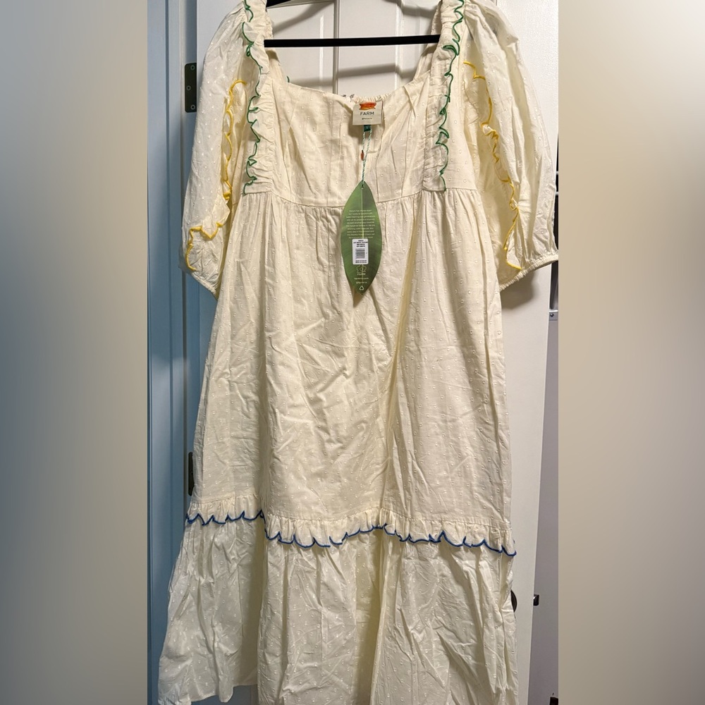 Farm Rio off white puff sleeve dress